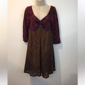 VTG Anthropologie Scrapbook Size 6 Burgundy Floral & Lace Babydoll Dress